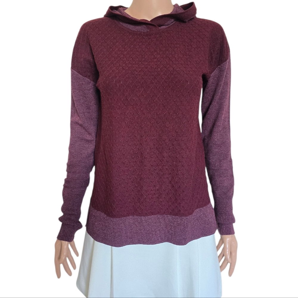SMARTWOOL WOMEN'S SHADOW PINE HOODIE SWEATER Black Cherry Heather - Picture 2 of 10